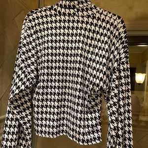 Mono Dogtooth Print Roll Neck Oversized Sweater